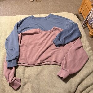 Blue and Pink Cropped Sweatshirts